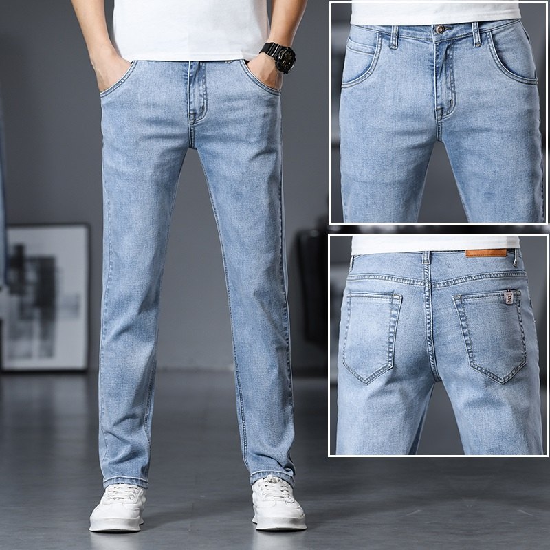 高端不掉色黑色牛仔裤男直筒修身弹力时尚耐磨春季休闲裤宽松四季